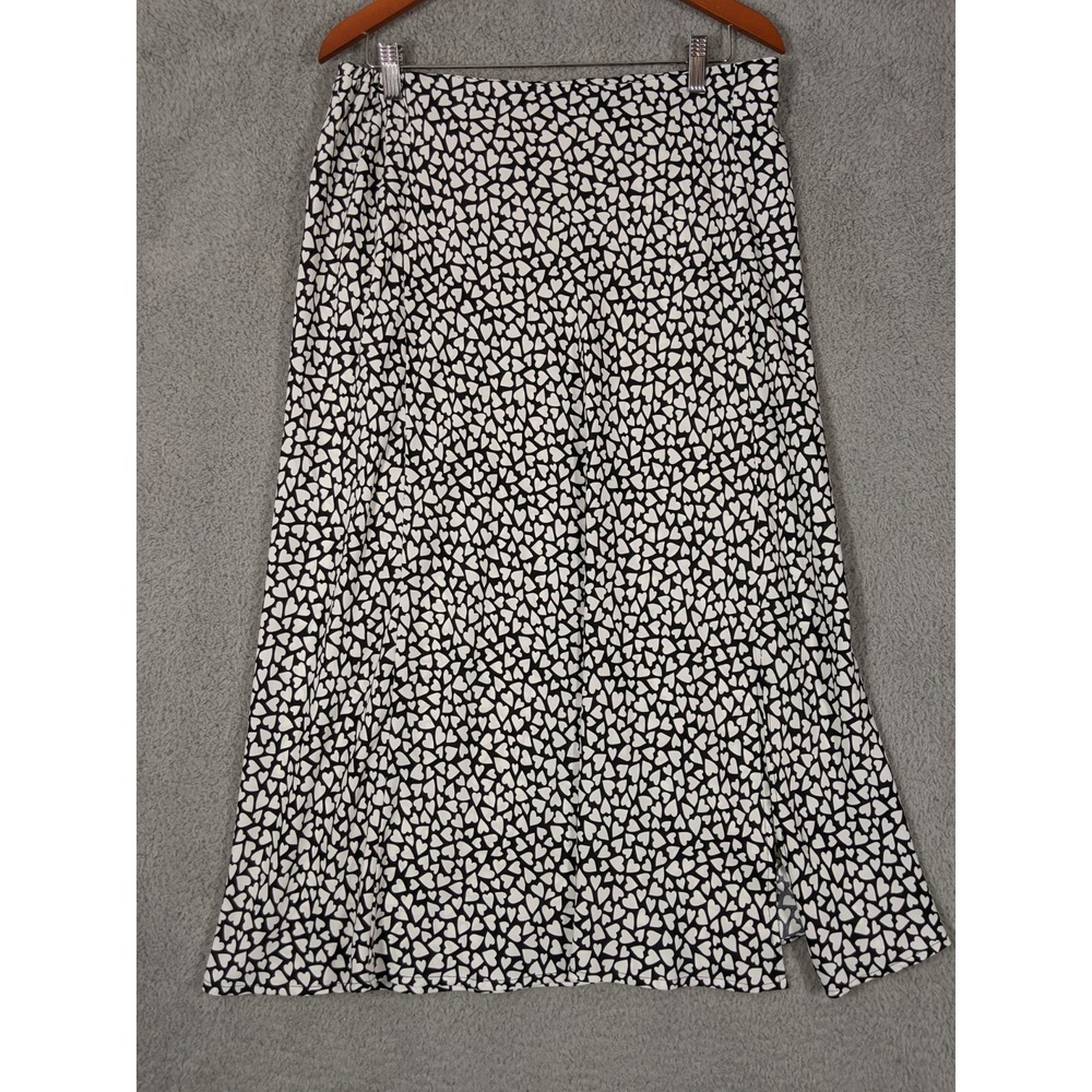 A-Line Heart Print Midi Skirt Sz L Black White Casual 90s RomCom Soft Grunge NWT
